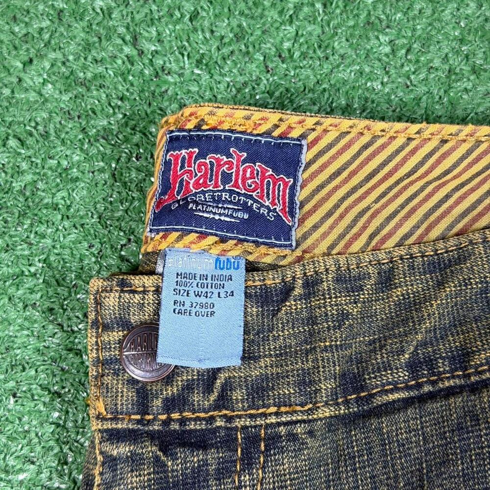 Platinum FUBU Harlem Globetrotters Baggy Jeans 40x32 Y2K Hip Hop Denim - Picture 2 of 8